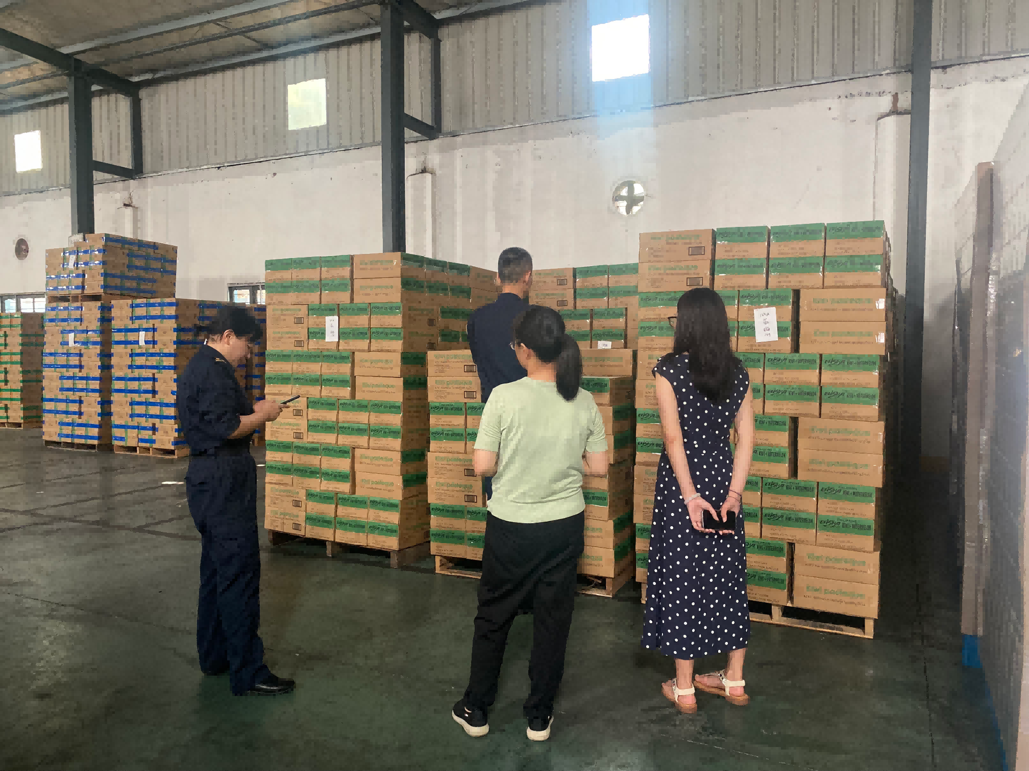 Customs inspectors verifying export cartons at Xiamen Elisha's sparkling drink factory.png